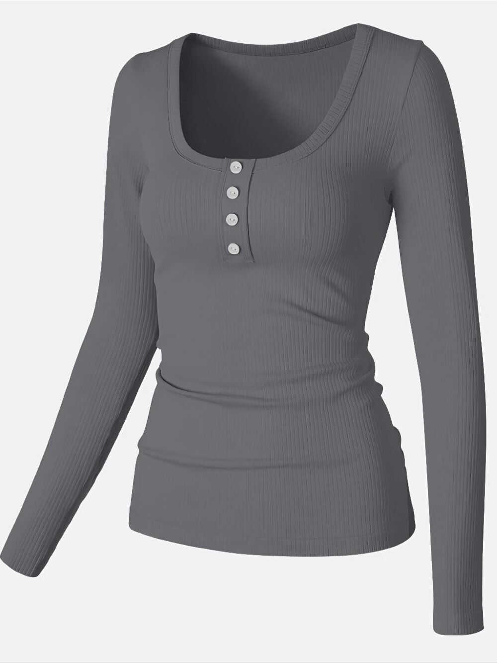 OQQ Women’s Ribbed Long Sleeve Henley Gray Size Large NWOT